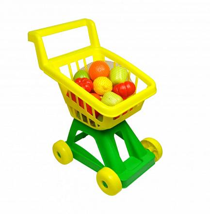 Тележка для супермаркета с набором овощей и фруктов  